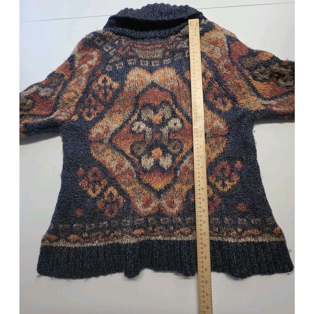 J. Jill Shawl Collar Button Front Patterned Cardigan in Navy, Rust, Gold - Picture 8 of 9